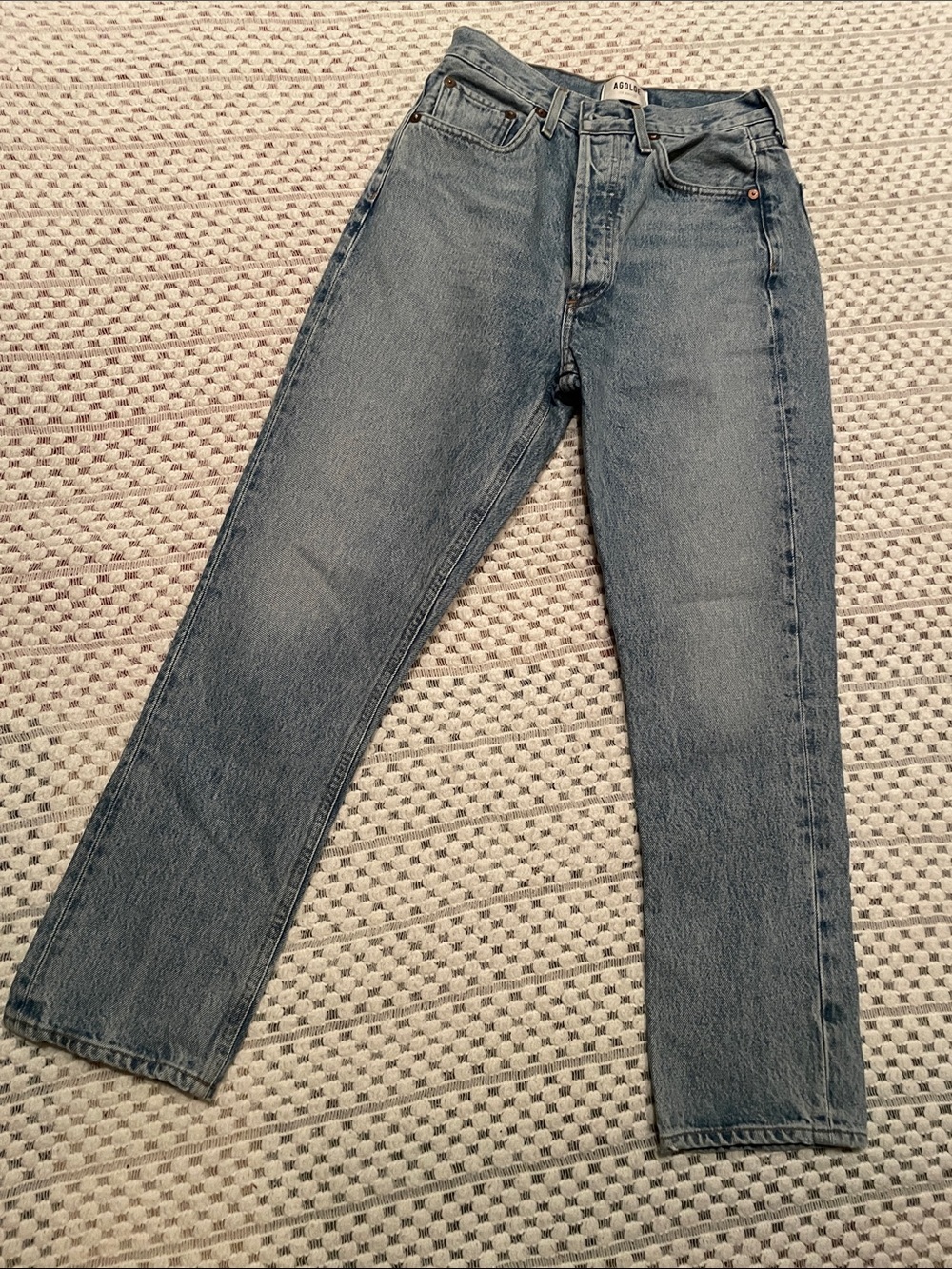 AGOLDE Riley High Rise Straight Crop Jeans 25 Light Wash 100% Cotton Button Fly